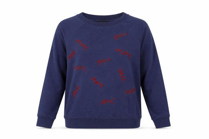 Front view of J.Crew Women's Blue Embroidered Pullover Sweatshirt M