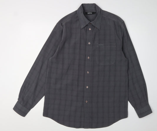 HIPPO Men's Grey Checked Long Sleeve Shirt, Size S