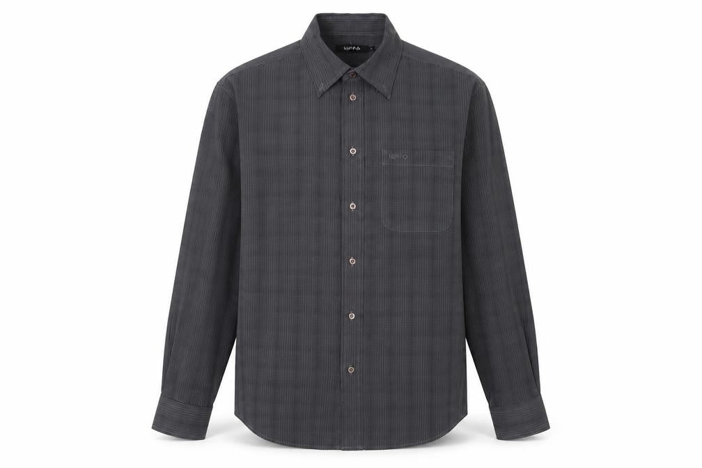 HIPPO Men's Grey Checked Long Sleeve Shirt, Size S