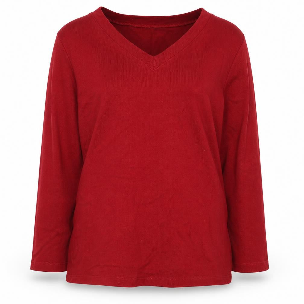 Zara Women's Red V-Neck Cotton Pullover Jumper Size 12