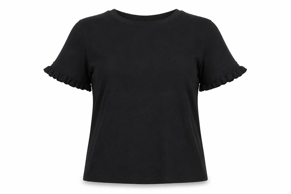 Zara Women's Black Ruffle Sleeve T-Shirt, Medium