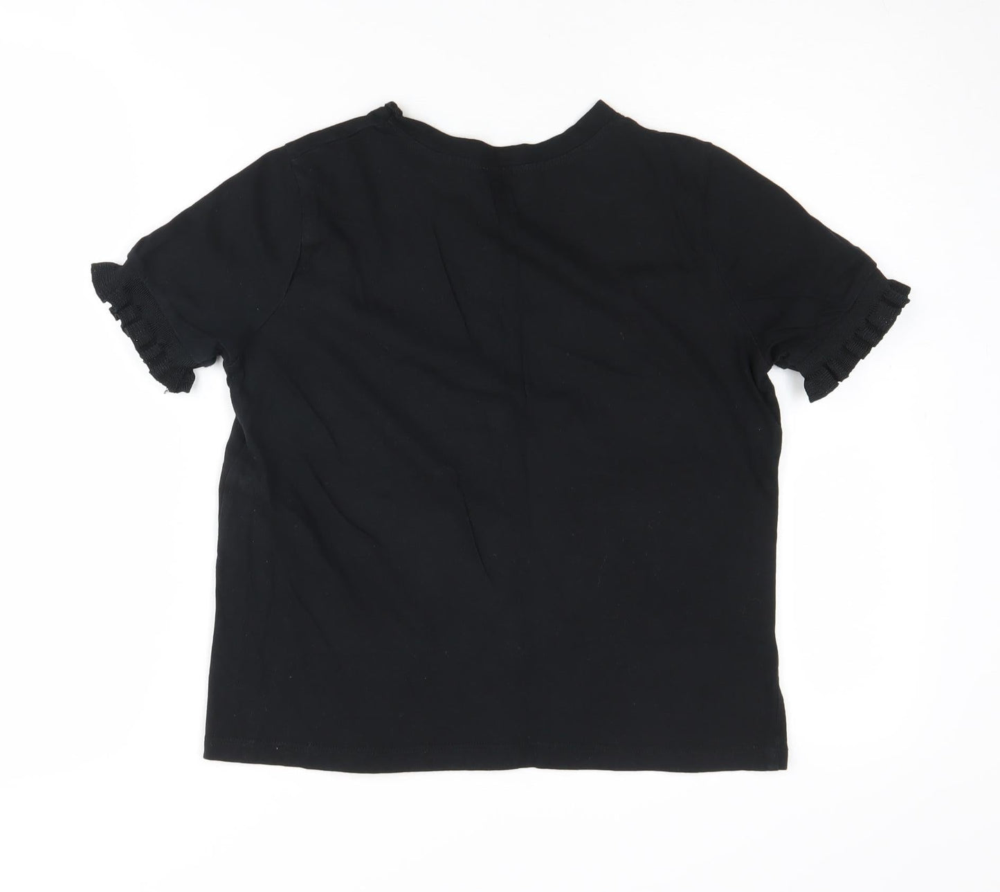 Zara Women's Black Ruffle Sleeve T-Shirt, Medium