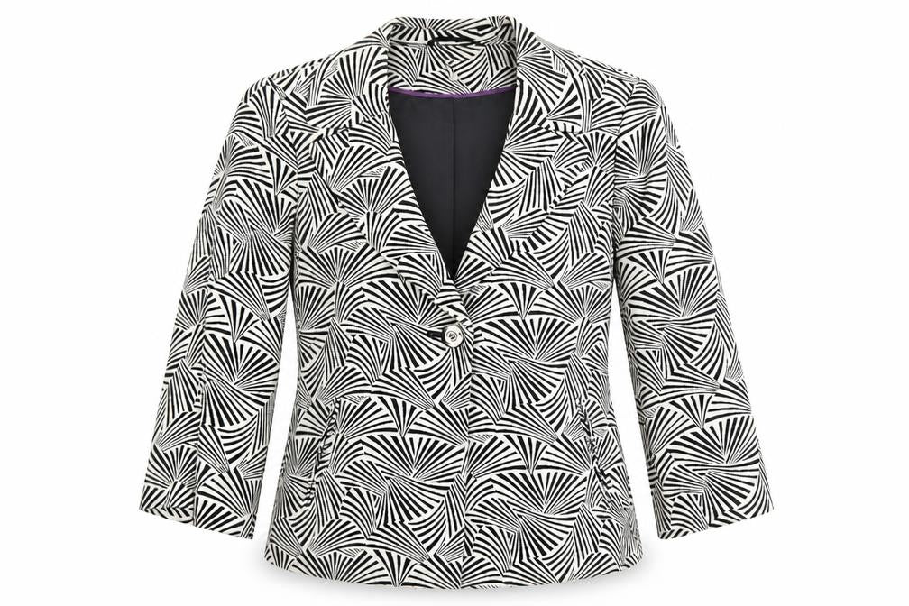 CC Women's Blazer Black/White Geometric Size 12