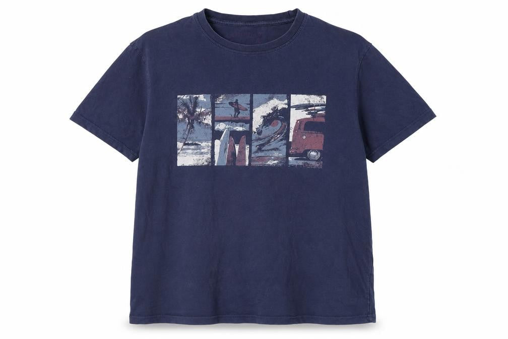 Mantaray Blue Beach Print Men's T-Shirt, Medium