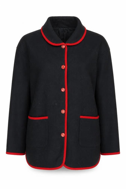 Damart Women's Black Fleece Jacket - M, Button Accents