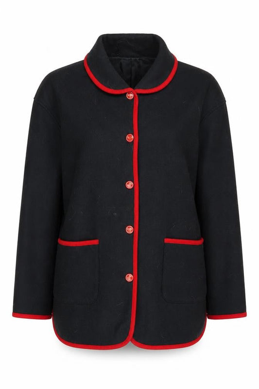 Damart Women's Black Fleece Jacket - M, Button Accents