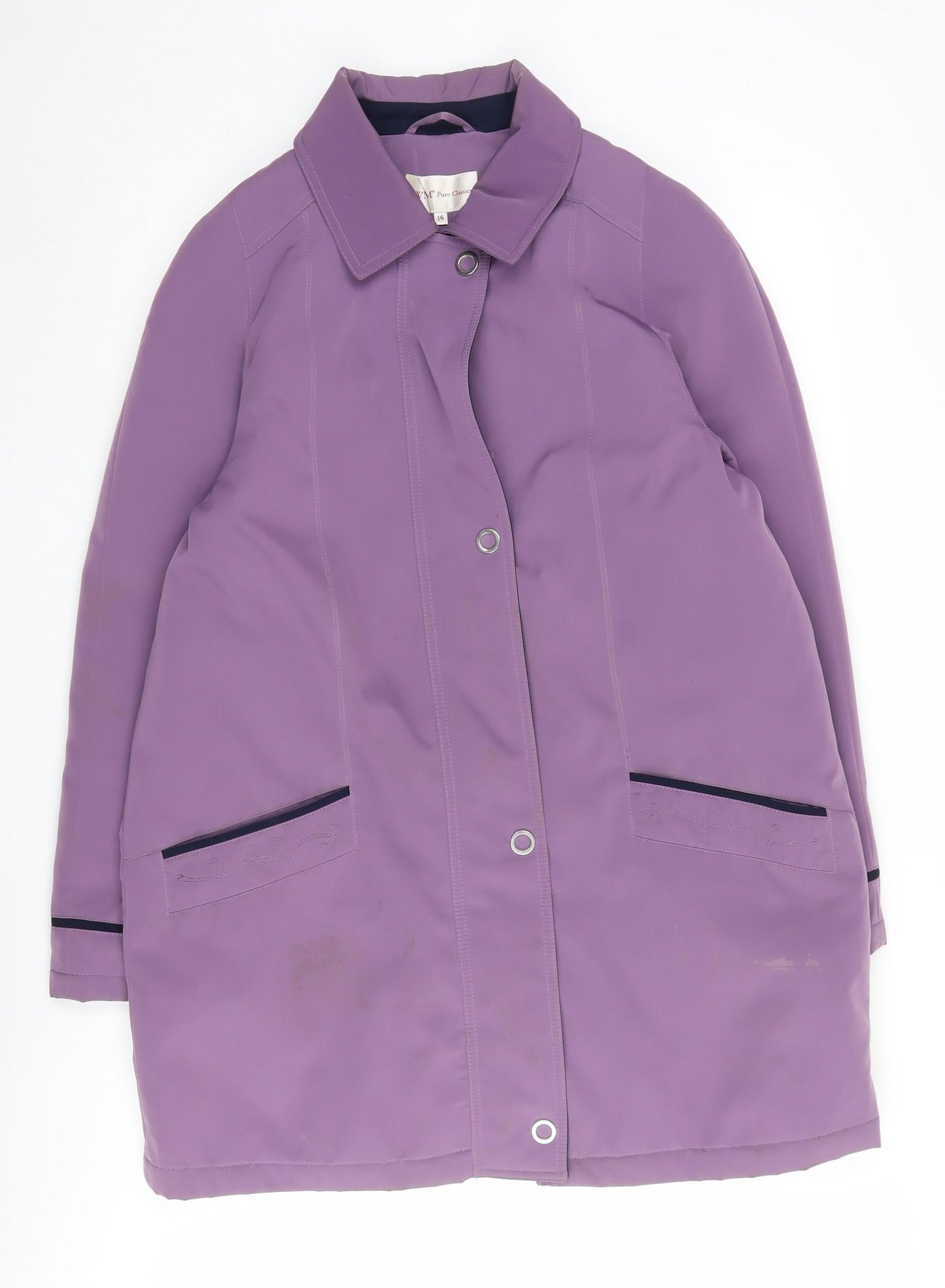 EWM Women's Purple Long Coat Size 16, Collared Style