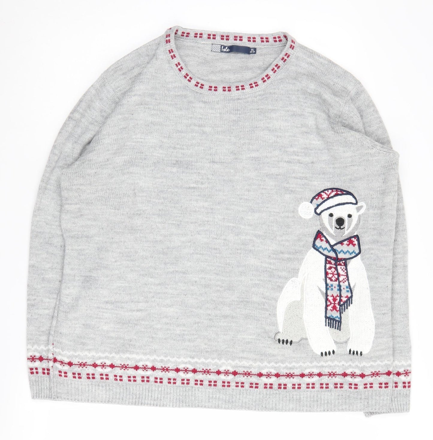 Isle Women's Grey Polar Bear XL Pullover Jumper