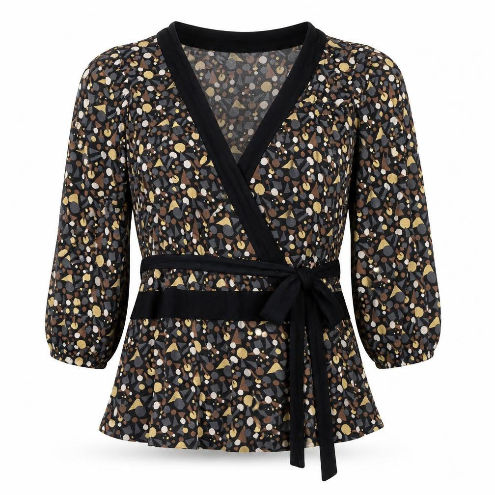 Topshop Women's Multicoloured Geometric Wrap Blouse Size 8
