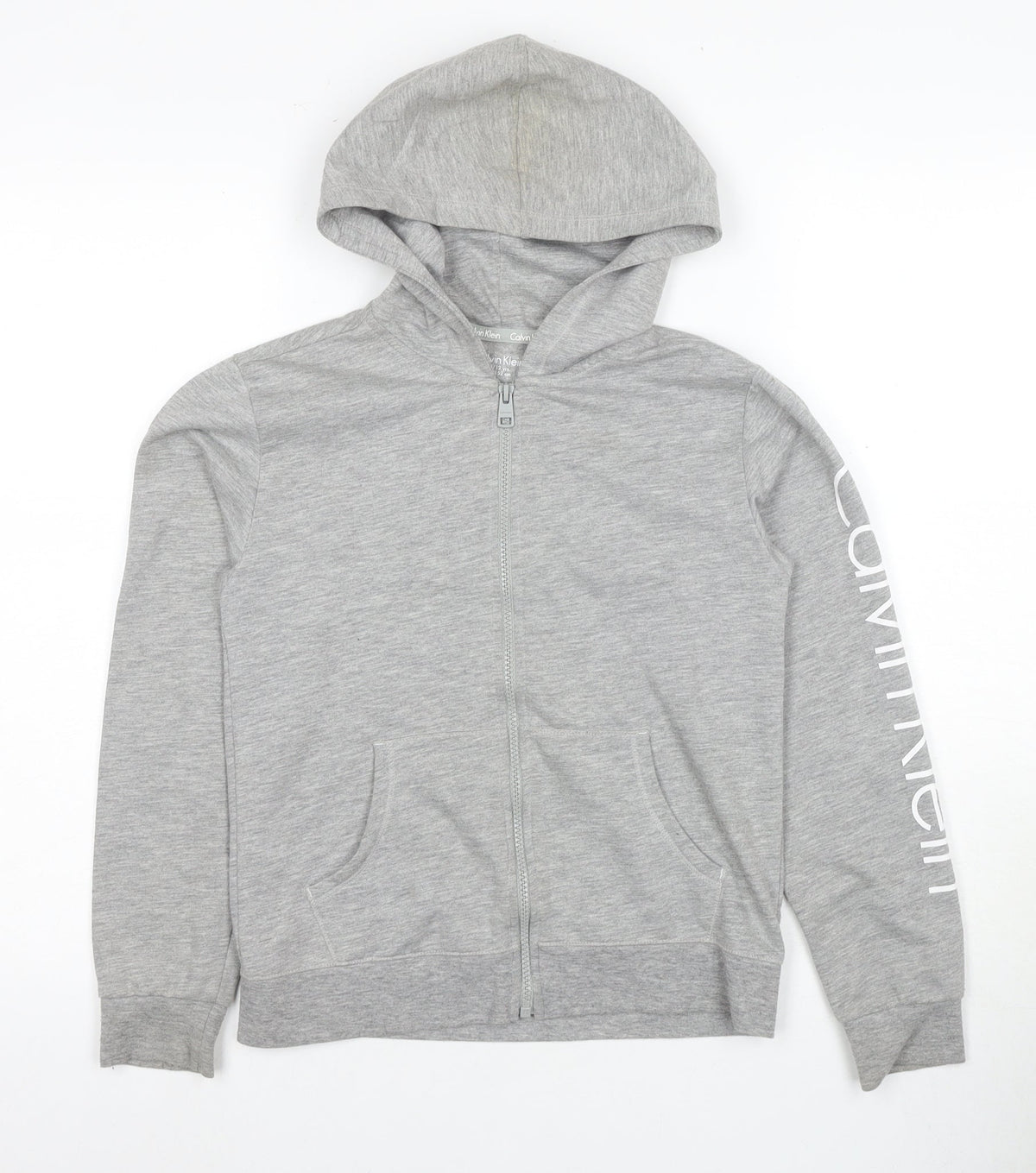 Calvin Klein Girls Grey Logo Hoodie 10-11 Years Full Zip