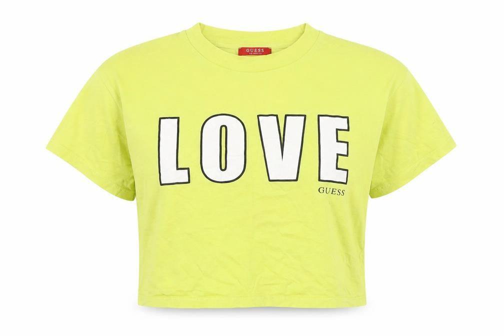 Guess Women's Yellow Cropped T-Shirt Size 12