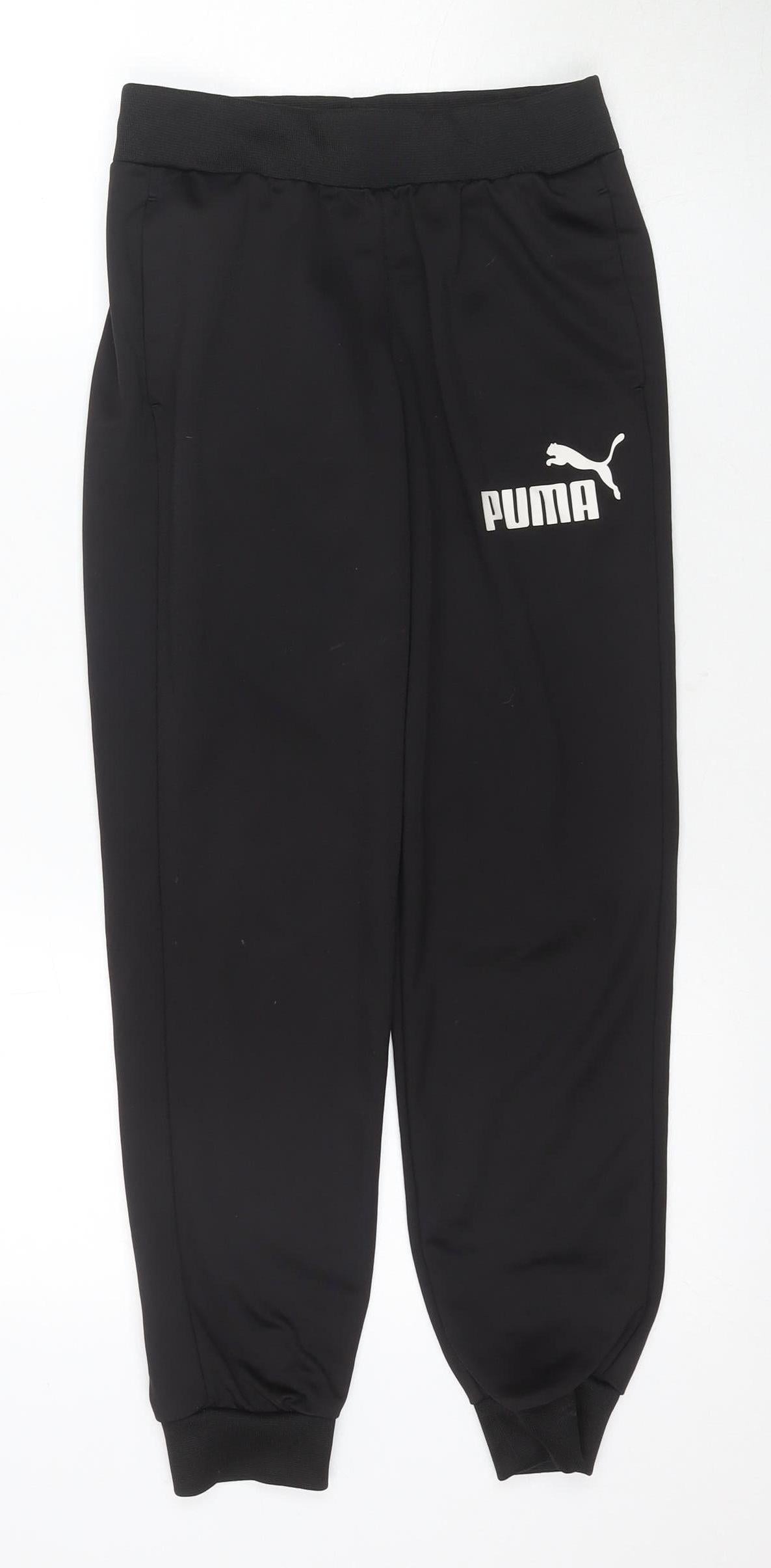 Additional front view of Puma boys’ black joggers l tapered sports trousers