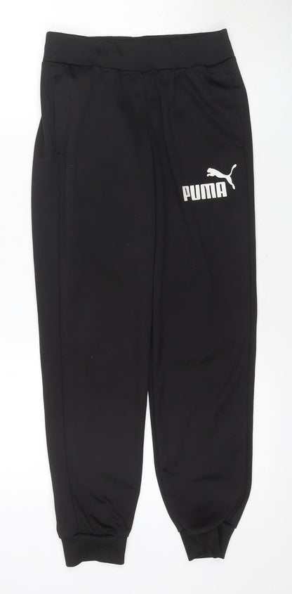 Additional front view of Puma boys’ black joggers l tapered sports trousers