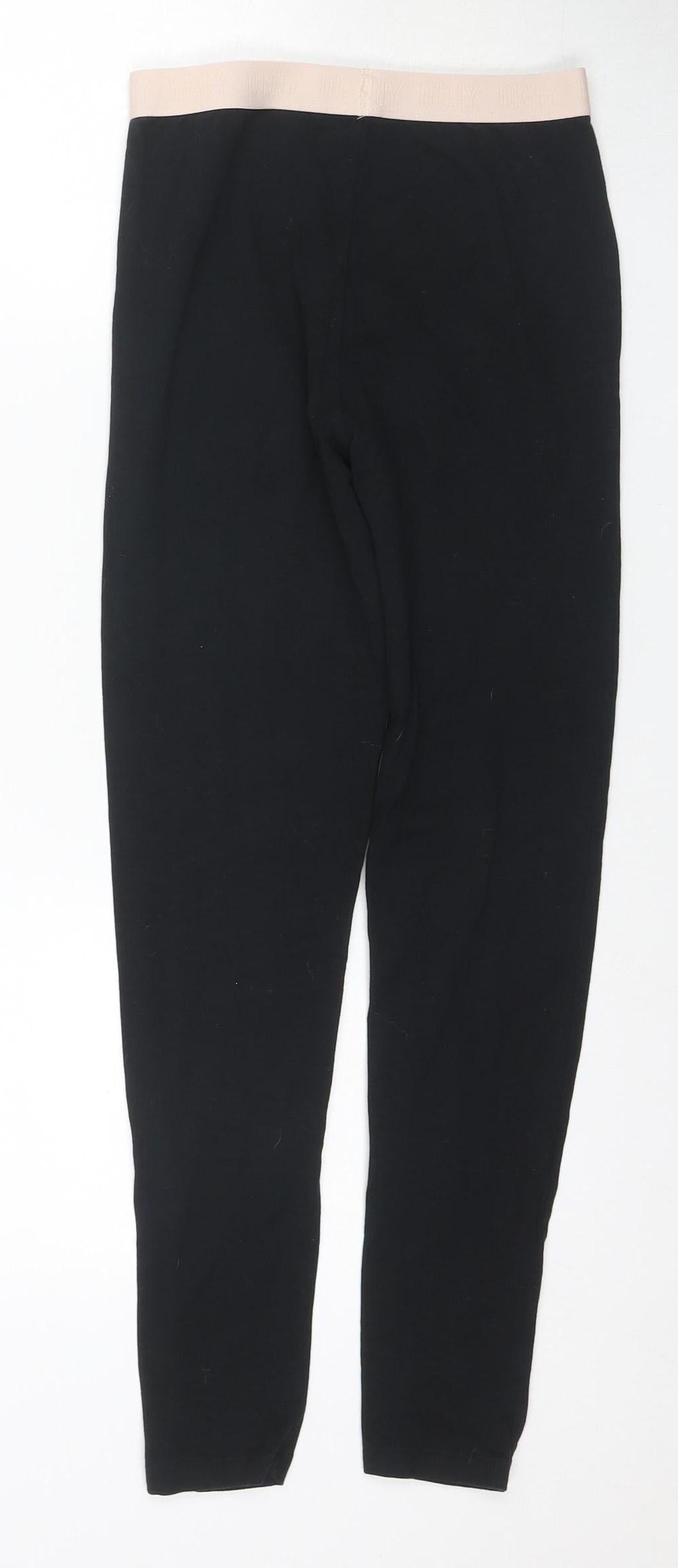 Back view of DKNY girls’ black ankle leggings, cotton blend, 12 years