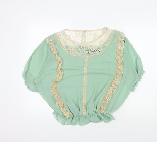 Mina UK Women's Lace Accent Green Blouse One Size