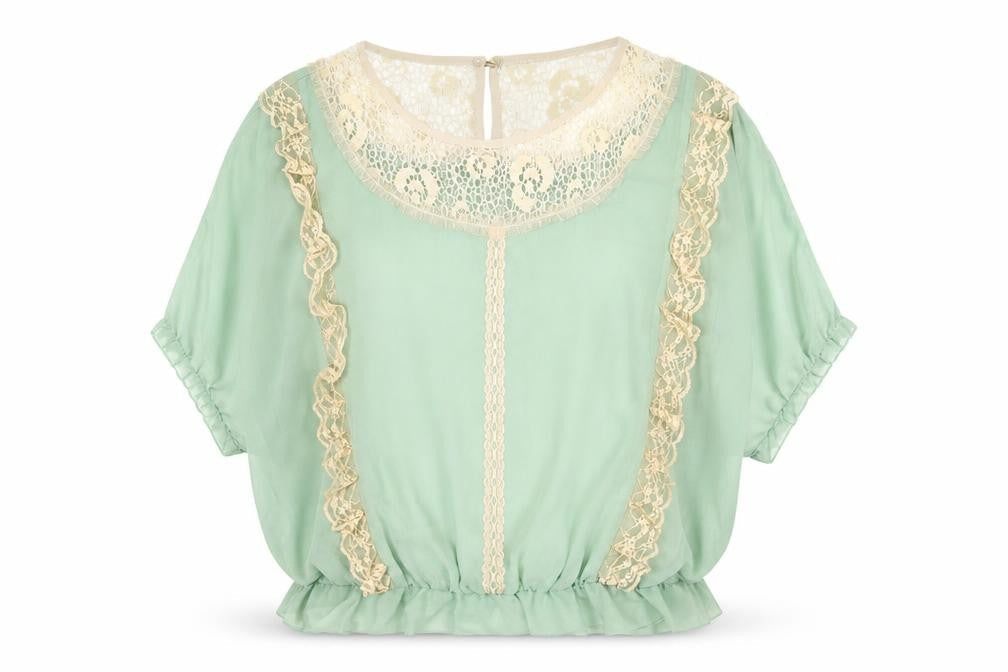 Mina UK Women's Lace Accent Green Blouse One Size