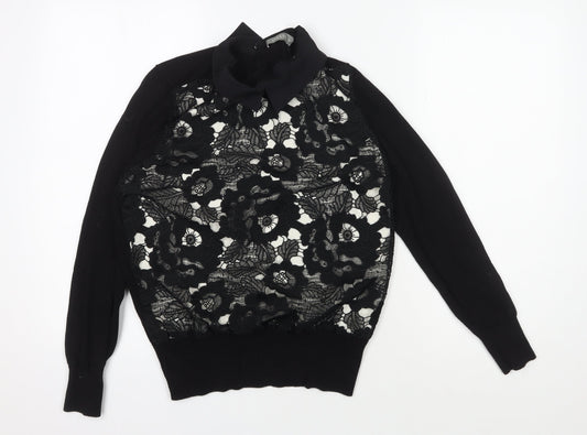 Oasis Women's Black Lace Cropped Blouse M