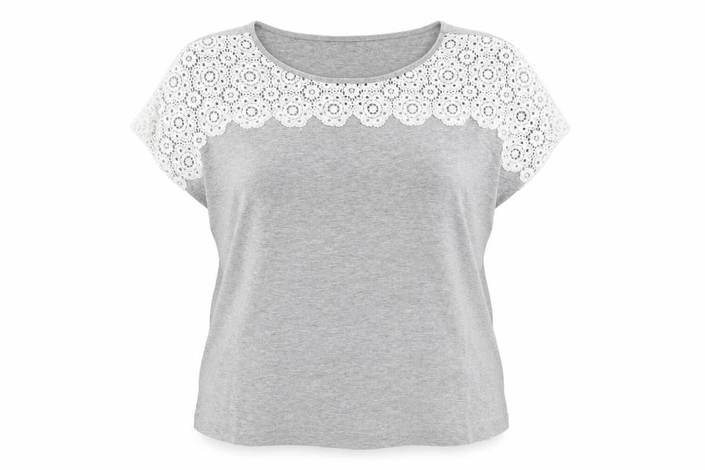 Jack Wills Women's Grey Lace Trim Blouse - Size 14