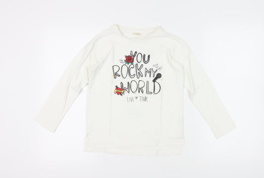 Zara Girls White Music Graphic Long Sleeve T-Shirt 9 Years
