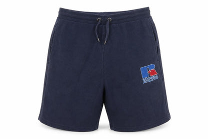 Front view of Russell Athletic boys’ blue gym shorts 15-16y