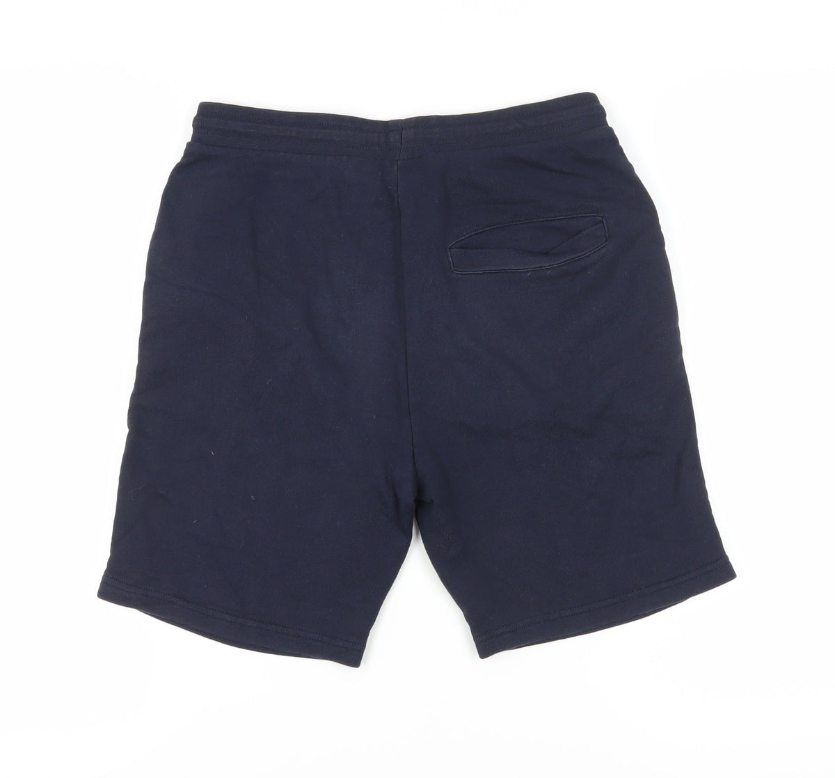 Back view of Russell Athletic boys’ blue gym shorts 15-16y