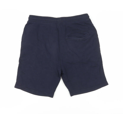 Back view of Russell Athletic boys’ blue gym shorts 15-16y