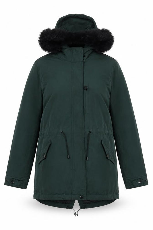 Massimo Dutti Women's Green Parka Coat Size 4