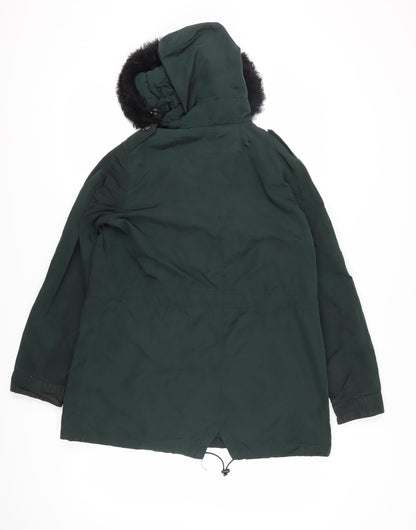 Back view of Massimo Dutti Women's Green Parka Coat, size 4