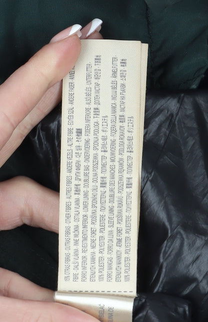 Brand and care label for Massimo Dutti Women's Green Parka Coat, size 4