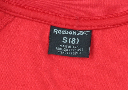 Close-up detail of Reebok boys’ red and blue full zip sweatshirt, size 8