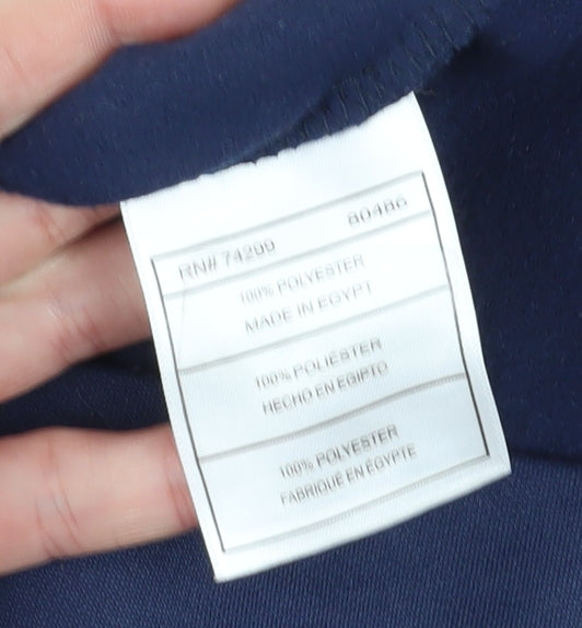 Brand and care label for Reebok boys’ red and blue full zip sweatshirt, size 8