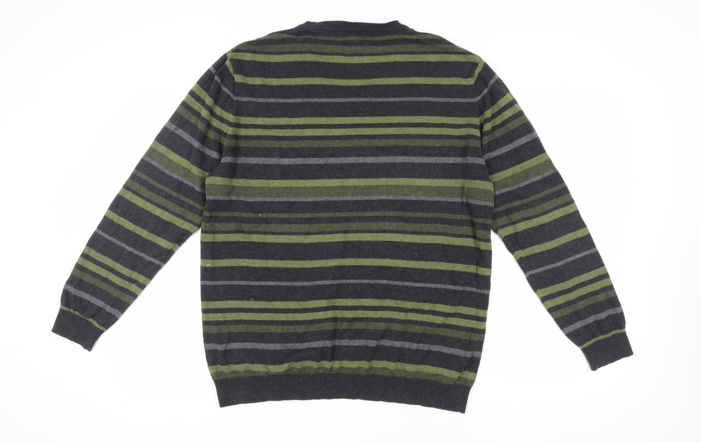 Claiborne Men's Green Striped Pullover Jumper L