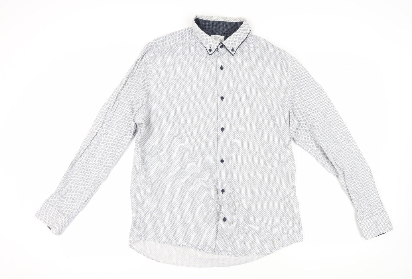 Next Men’s White Long Sleeve Geometric Shirt - Large