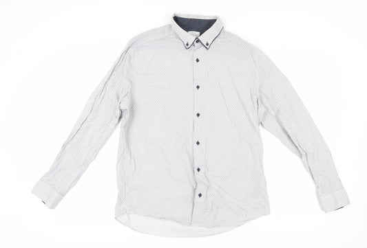 Next Men’s White Long Sleeve Geometric Shirt - Large