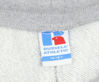 Close-up detail of Russell Athletic Grey boys’ shorts 14-15 years athletic fit