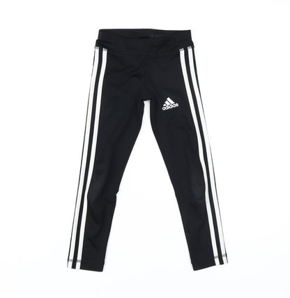 Additional front view of Adidas girls’ black leggings -, size 5-6, years, activewear