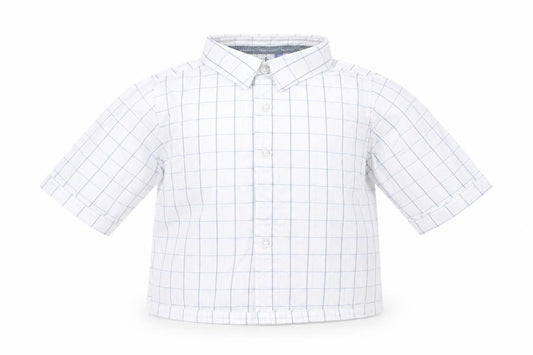 Front view of Jasper Conran boys’ white check button-up shirt 6-9 months