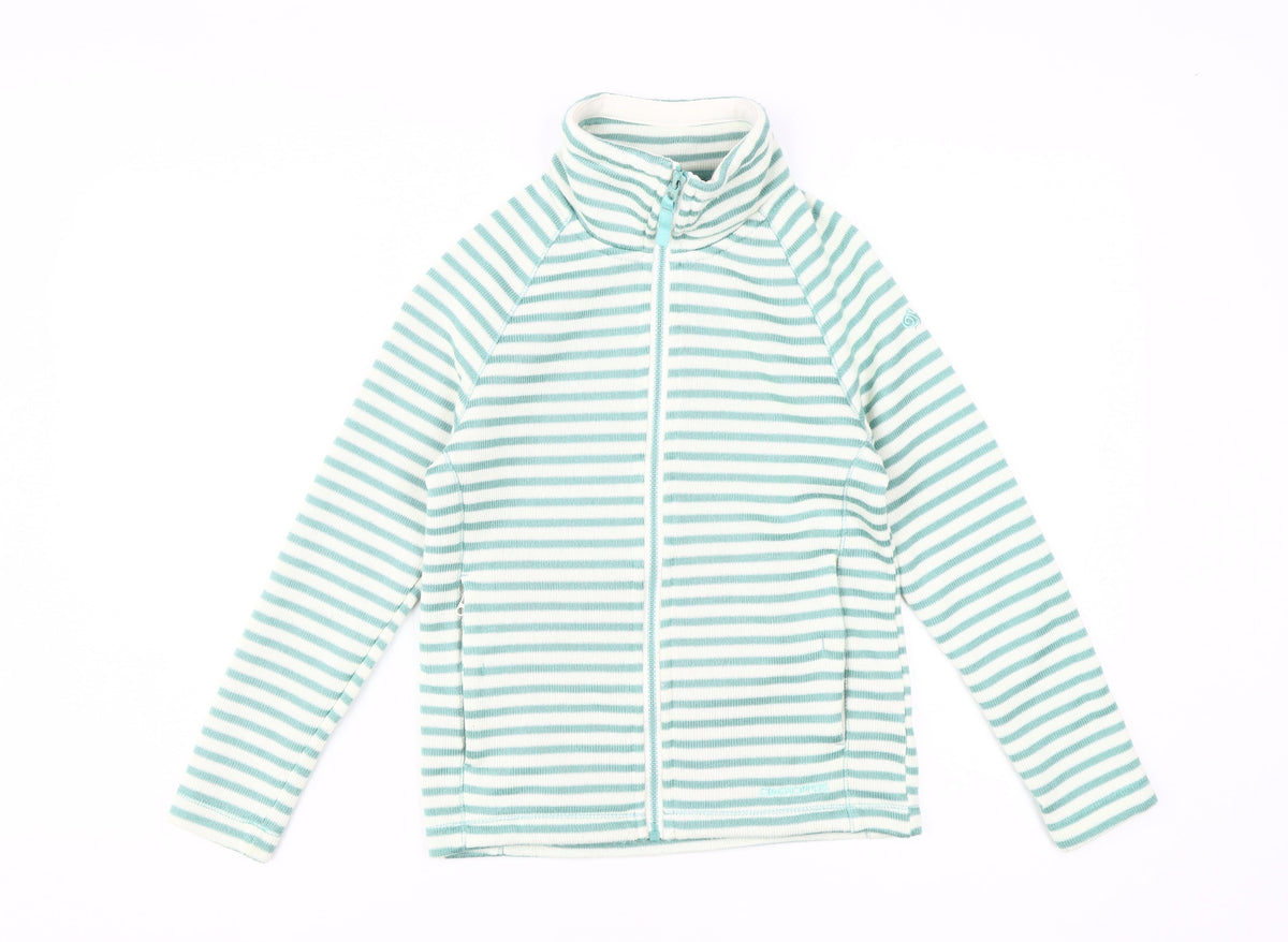 Additional front view of Craghoppers girls’ green striped full zip sweatshirt 10-11 years