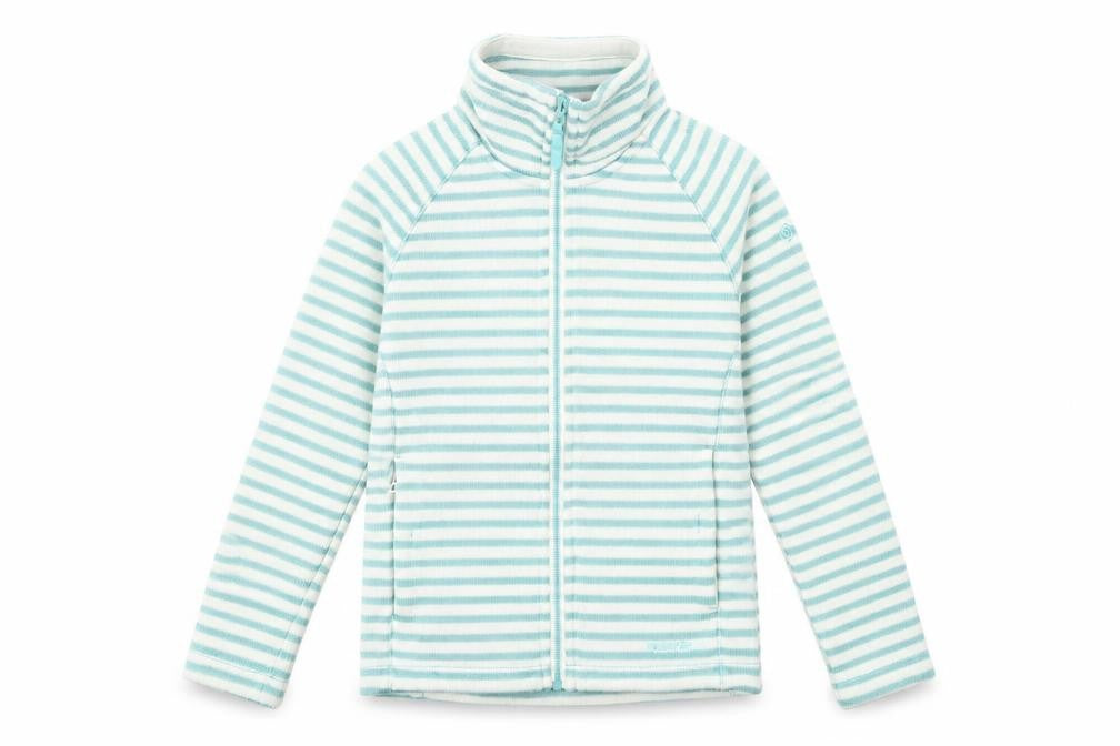 Front view of Craghoppers girls’ green striped full zip sweatshirt 10-11 years