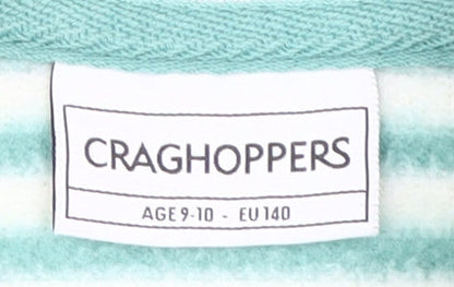 Close-up detail of Craghoppers girls’ green striped full zip sweatshirt 10-11 years