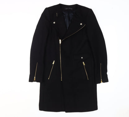 Additional front view of Zara Woman Black Motorcycle Coat XS Slim Fit