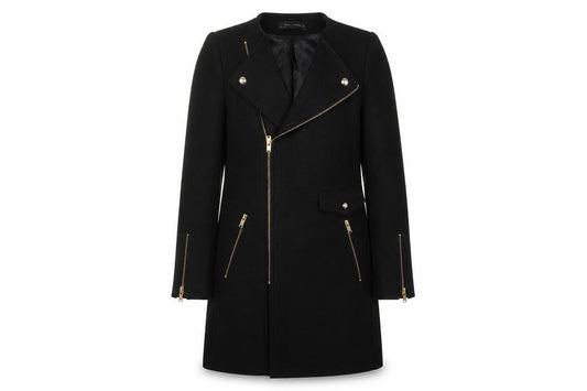 Front view of Zara Woman Black Motorcycle Coat XS Slim Fit