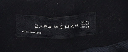 Close-up detail of Zara Woman Black Motorcycle Coat XS Slim Fit