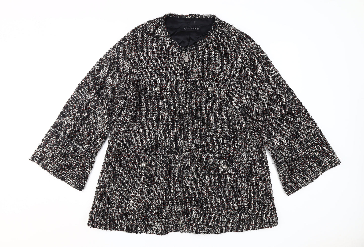 Zara Woman Black Mid-Length Jacket, Size M, Acrylic Wool Blend