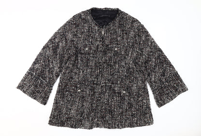 Additional front view of Zara Woman Black Mid-Length Jacket, size M, Acrylic Wool Blend