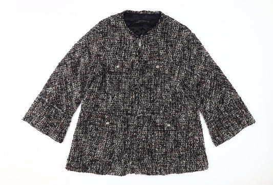 Zara Woman Black Mid-Length Jacket, Size M, Acrylic Wool Blend
