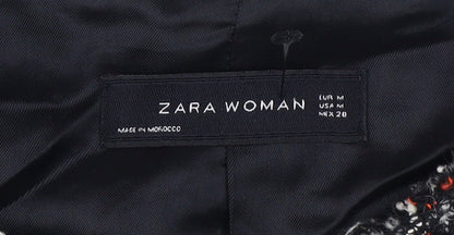 Close-up detail of Zara Woman Black Mid-Length Jacket, size M, Acrylic Wool Blend