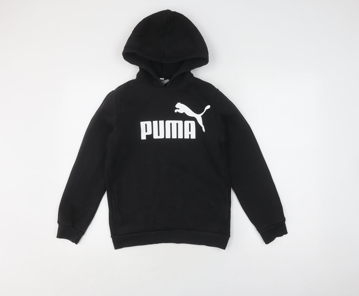 Additional front view of Puma boys’ black hoodie pullover 11-12 years sports logo