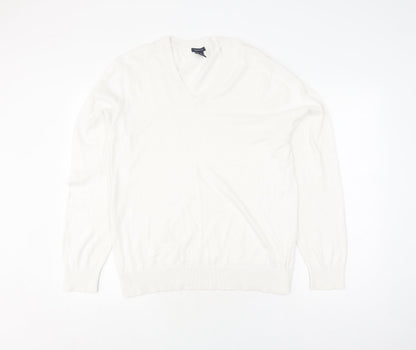 Gap Women's Ivory V-Neck Cotton Pullover Jumper S