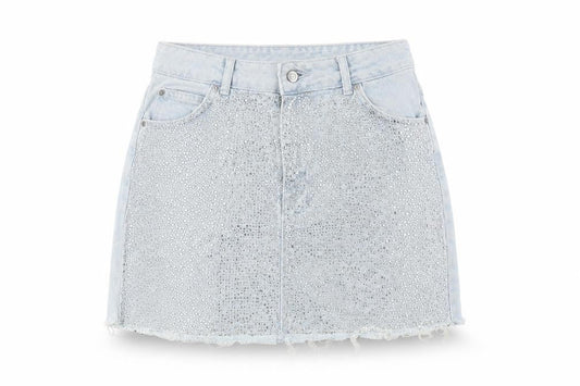 Topshop Women’s Blue Denim Mini Skirt, Size 10, Rhinestone
